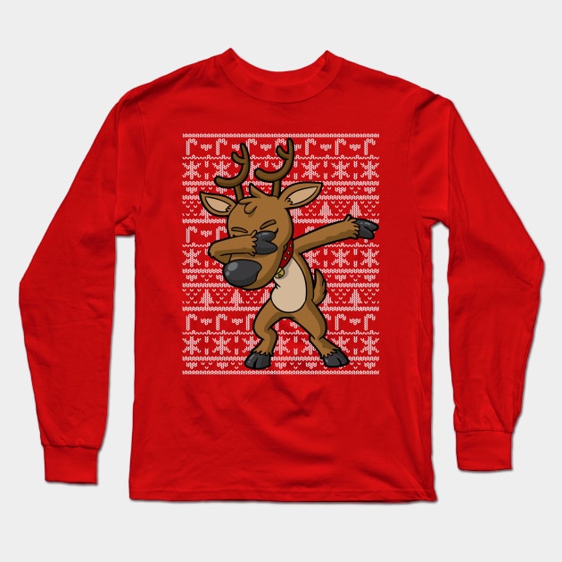 Dabbing Reindeer Ugly Christmas Sweater Long Sleeve T-Shirt by E